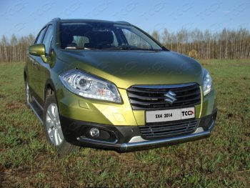 Защита переднего бампера нижняя овальная 75х42 мм ТСС Тюнинг Suzuki SX4 JYB, JYA хэтчбэк дорестайлинг (2013-2016) (нержавейка)
