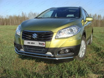 Защита переднего бампера нижняя двойная 42,4*42,4 мм ТСС Тюнинг Suzuki SX4 JYB, JYA хэтчбэк дорестайлинг (2013-2016) (нержавейка)