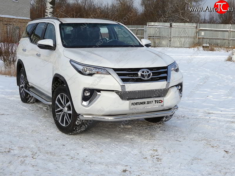 24 999 р. Защита переднего бампера нижняя 76,1 мм ТСС Тюнинг  Toyota Fortuner  AN160 (2015-2020) дорестайлинг (нержавейка)  с доставкой в г. Майкоп