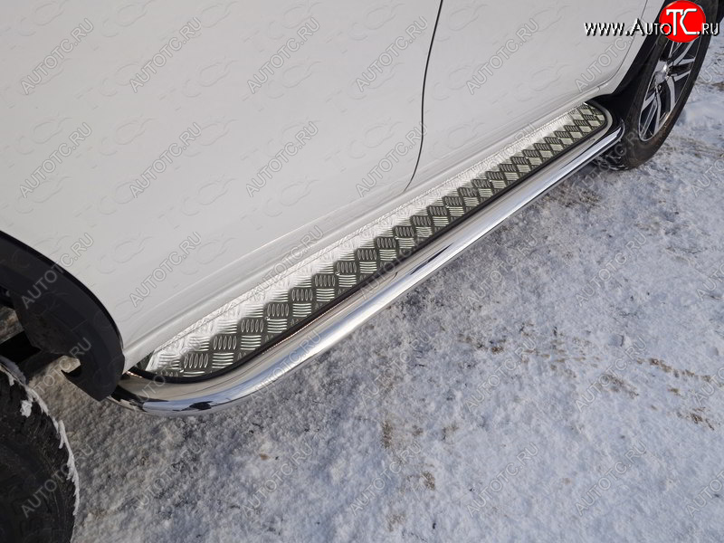 44 999 р. Пороги с площадкой 75х42 мм ТСС Тюнинг  Toyota Fortuner  AN160 (2015-2020) дорестайлинг (серые)  с доставкой в г. Майкоп