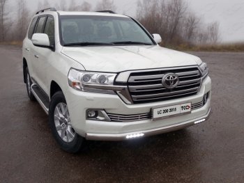 Защита передняя нижняя овальная длинная с ДХО 75х42 мм кроме EXECUTIVE ТСС Тюнинг Toyota Land Cruiser  200 (2015-2021) 2-ой рестайлинг (нержавейка)
