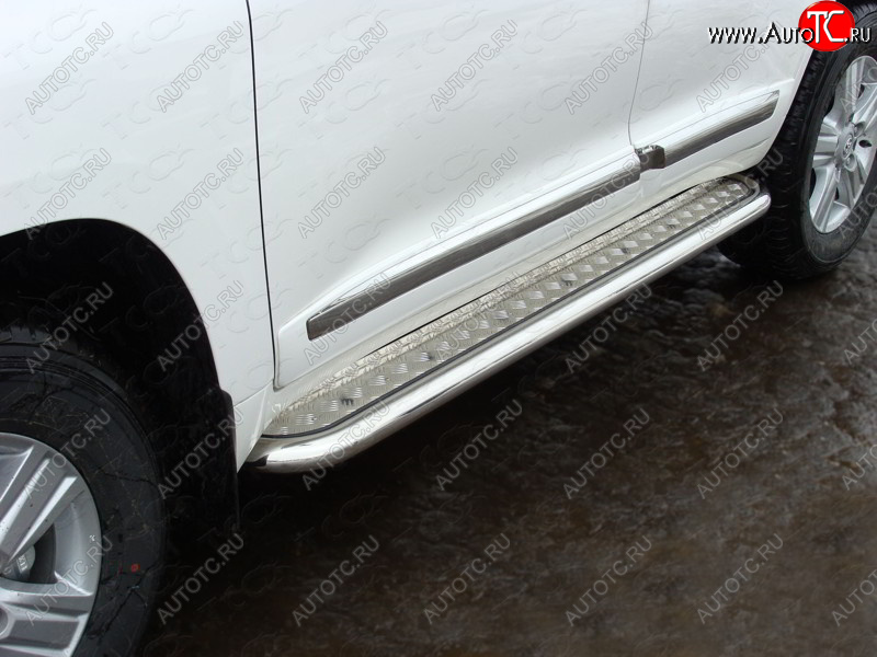 36 999 р. Пороги с площадкой 60,3 мм кроме EXECUTIVE ТСС Тюнинг  Toyota Land Cruiser  200 (2015-2021) 2-ой рестайлинг (серые)  с доставкой в г. Майкоп