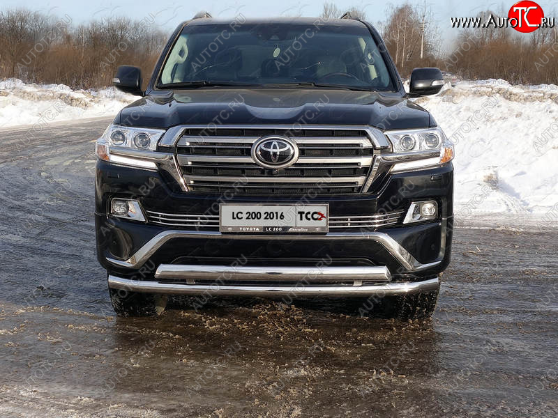 36 299 р. Защита передняя нижняя двойная 76,1*75 мм ТСС Тюнинг Toyota Land Cruiser 200 2-ой рестайлинг (2015-2021) (нержавейка)  с доставкой в г. Майкоп