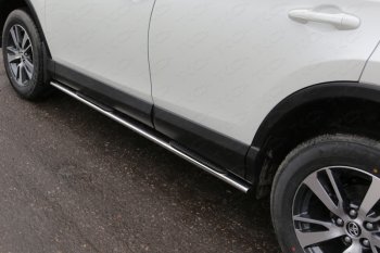 Пороги овальные с накладкой 75х42 мм ТСС Тюнинг Toyota RAV4 XA40 5 дв. рестайлинг (2015-2019) (серые)