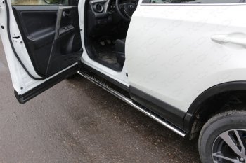 Пороги овальные с проступью 75х42 мм ТСС Тюнинг Toyota RAV4 XA40 5 дв. рестайлинг (2015-2019) (серые)