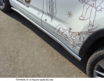 Защита порогов труба d60,3 мм ТСС Тюнинг Toyota Highlander  XU50 (2013-2017) дорестайлинг (серые)
