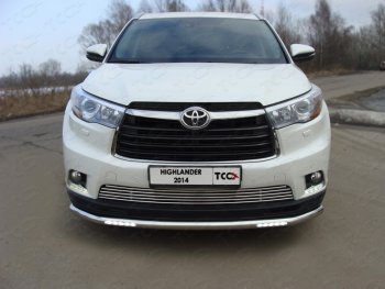 Защита переднего бампера нижняя с ходовыми огнями 60,3 мм ТСС Тюнинг Toyota Highlander  XU50 (2013-2017) дорестайлинг (нержавейка)