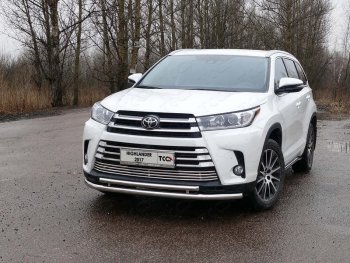 Защита переднего бампера нижняя двойная 60*42,4 мм ТСС Тюнинг Toyota Highlander  XU50 (2016-2020) рестайлинг (нержавейка)