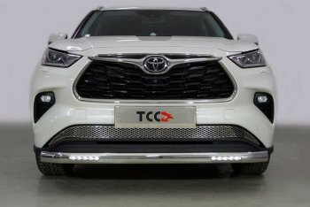 Защита передняя нижняя овальная с ДХО 75х42 мм ТСС Тюнинг Toyota Highlander  XU70 (2020-2025) (нержавейка)