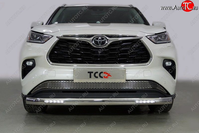 44 999 р. Защита передняя нижняя овальная с ДХО 75х42 мм ТСС Тюнинг Toyota Highlander XU70 (2020-2025) (нержавейка)  с доставкой в г. Майкоп