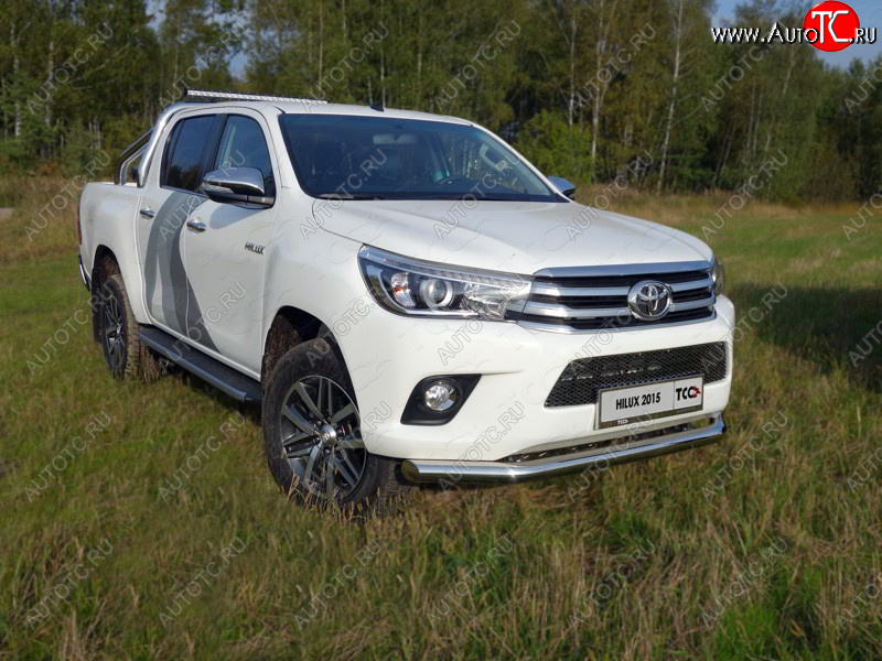 21 999 р. Защита переднего бампера нижняя d76,1 мм ТСС Тюнинг  Toyota Hilux  AN120 (2016-2020) дорестайлинг (нержавейка)  с доставкой в г. Майкоп