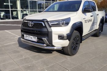 Защита передняя нижняя двойная 76,1*60,3 мм Тюнинг Toyota Hilux  AN120 (2020-2025) 2-ой рестайлинг (нержавейка)