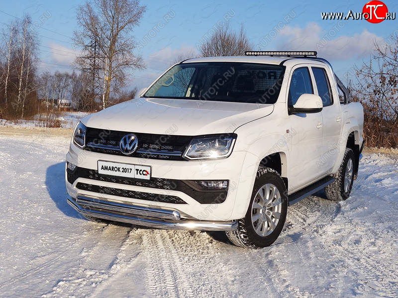 31 899 р. Защита передняя нижняя двойная 76,1*75 мм ТСС Тюнинг  Volkswagen Amarok (2016-2022) рестайлинг (нержавейка)  с доставкой в г. Майкоп