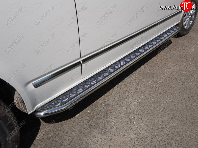 45 999 р. Пороги с площадкой 42,4 мм ТСС Тюнинг  Volkswagen Caravelle  T6 (2015-2019) дорестайлинг (серые)  с доставкой в г. Майкоп