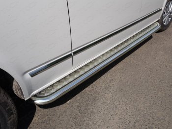 Пороги с площадкой 60,3 мм ТСС Тюнинг Volkswagen Caravelle T6 дорестайлинг (2015-2019) (серые)