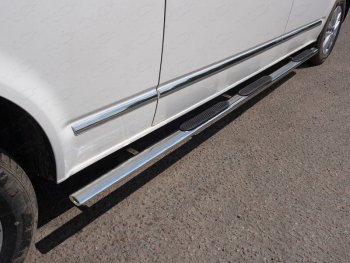 Пороги овальные с накладкой 75х42 мм ТСС Тюнинг Volkswagen Caravelle T6 дорестайлинг (2015-2019) (серые)