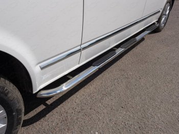 Пороги овальные гнутые с накладкой 75х42 мм ТСС Тюнинг Volkswagen Caravelle T6 дорестайлинг (2015-2019) (серые)