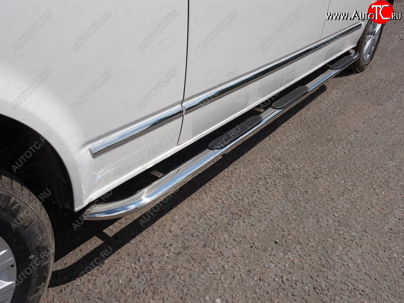 46 749 р. Пороги овальные гнутые с накладкой 75х42 мм ТСС Тюнинг Volkswagen Caravelle T6 дорестайлинг (2015-2019) (серые)  с доставкой в г. Майкоп