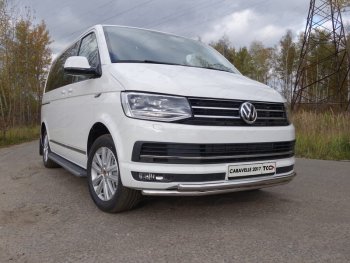 Защита переднего бампера нижняя двойная 42,4*42,4 мм ТСС Тюнинг Volkswagen Caravelle  T6 (2015-2019) дорестайлинг (нержавейка)