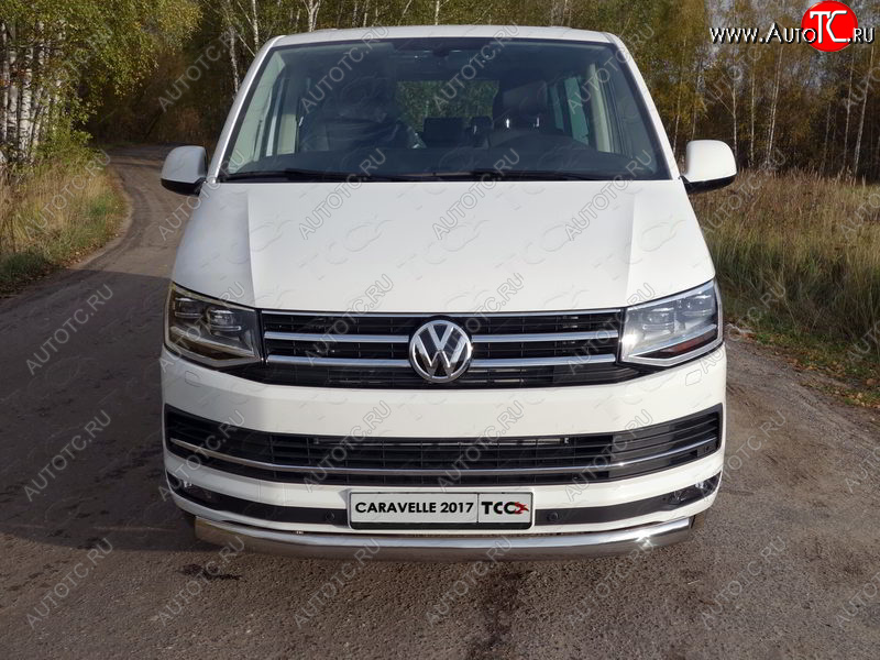 25 499 р. Защита переднего бампера нижняя овальная 75х42 мм ТСС Тюнинг Volkswagen Caravelle T6 дорестайлинг (2015-2019) (нержавейка)  с доставкой в г. Майкоп