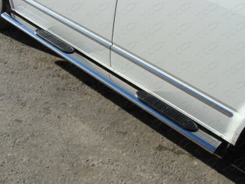 Пороги овальные с накладкой 120*60 мм ТСС Тюнинг Volkswagen Multivan T5 рестайлинг (2009-2015) (серые)