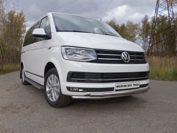 Защита переднего бампера нижняя двойная 42,4*42,4 мм ТСС Тюнинг Volkswagen Multivan  T6 (2016-2019) дорестайлинг (нержавейка)