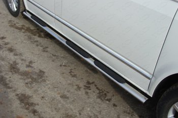 Пороги овальные гнутые с накладкой 75х42 мм ТСС Тюнинг Volkswagen Multivan  T6 (2016-2019) дорестайлинг (серые)