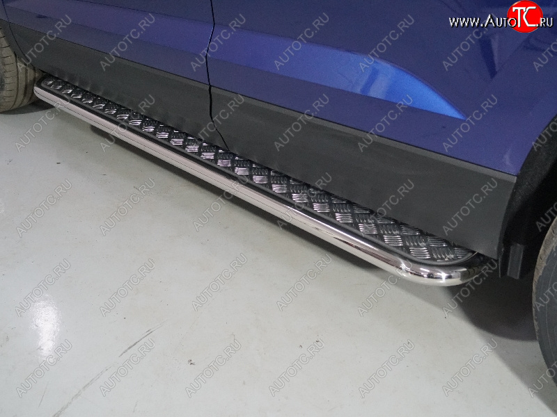 32 199 р. Пороги с площадкой 42,4 мм ТСС Тюнинг  Volkswagen Taos (2020-2022) (серые)  с доставкой в г. Майкоп
