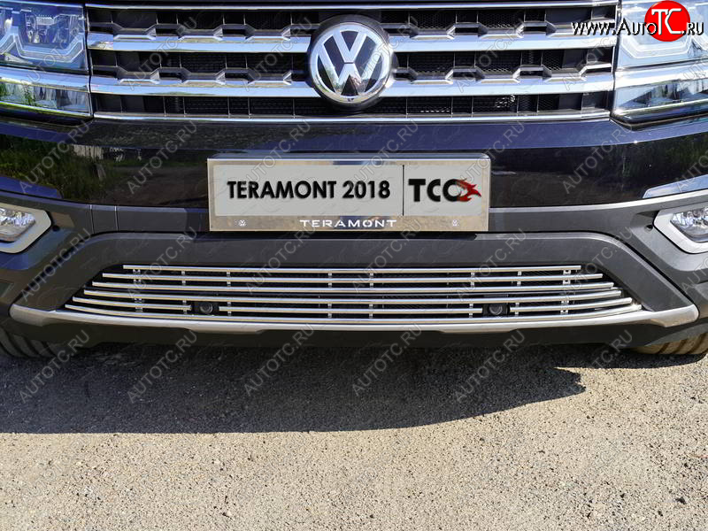 8 799 р. Нижняя декоративная вставка в бампер (с парктроником) ТСС Тюнинг  Volkswagen Teramont  CA1 (2016-2020) дорестайлинг (d 12 мм)  с доставкой в г. Майкоп