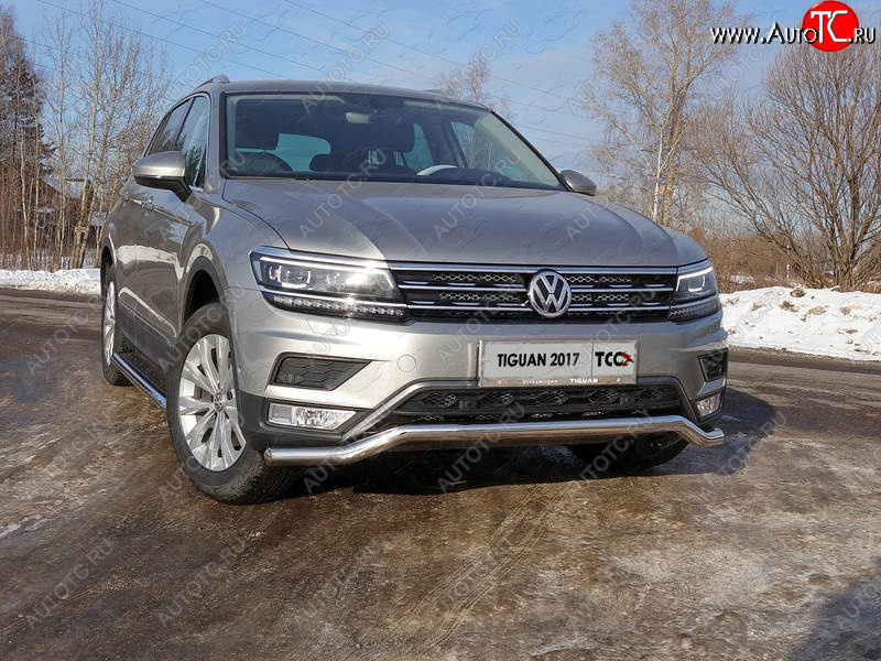 17 649 р. Защита переднего бампера нижняя d60,3 мм ТСС Тюнинг Volkswagen Tiguan Mk2 дорестайлинг (2016-2020) (нержавейка)  с доставкой в г. Майкоп