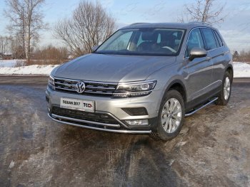 Защита переднего бампера нижняя двойная 42,4*42,4 мм ТСС Тюнинг Volkswagen Tiguan  Mk2 (2016-2020) дорестайлинг
