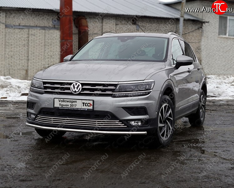16 699 р. Защита переднего бампера нижняя d42,4 мм ТСС Тюнинг Volkswagen Tiguan Mk2 дорестайлинг (2016-2020) (нержавейка)  с доставкой в г. Майкоп