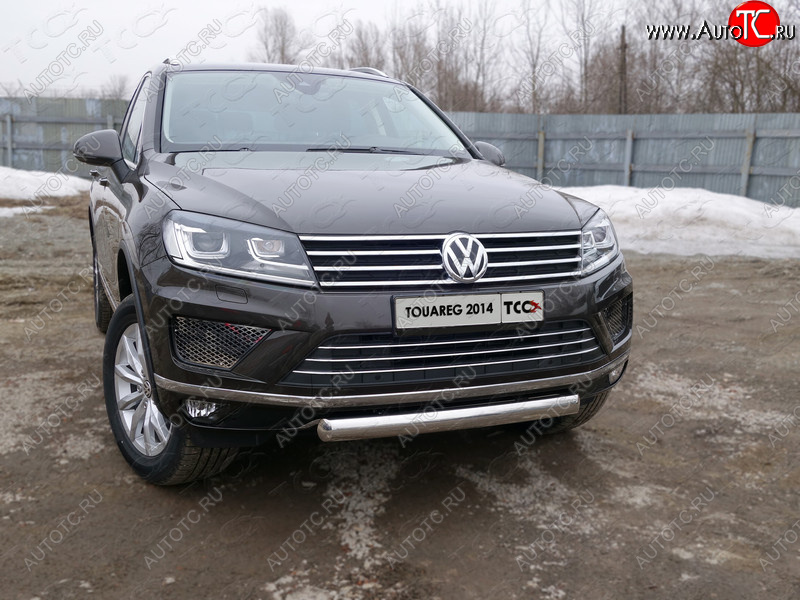 20 699 р. Защита переднего бампера нижняя овальная 75*42 мм ТСС Тюнинг Volkswagen Touareg NF рестайлинг (2014-2018) (нержавейка)  с доставкой в г. Майкоп