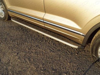 Пороги алюминиевые с пластиковой накладкой, ТСС Тюнинг Volkswagen Touareg  CR (2018-2025) (карбон серебро)