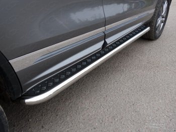 Пороги с площадкой 60,3 мм R-Line ТСС Тюнинг Volkswagen Touareg NF рестайлинг (2014-2018) (серые)