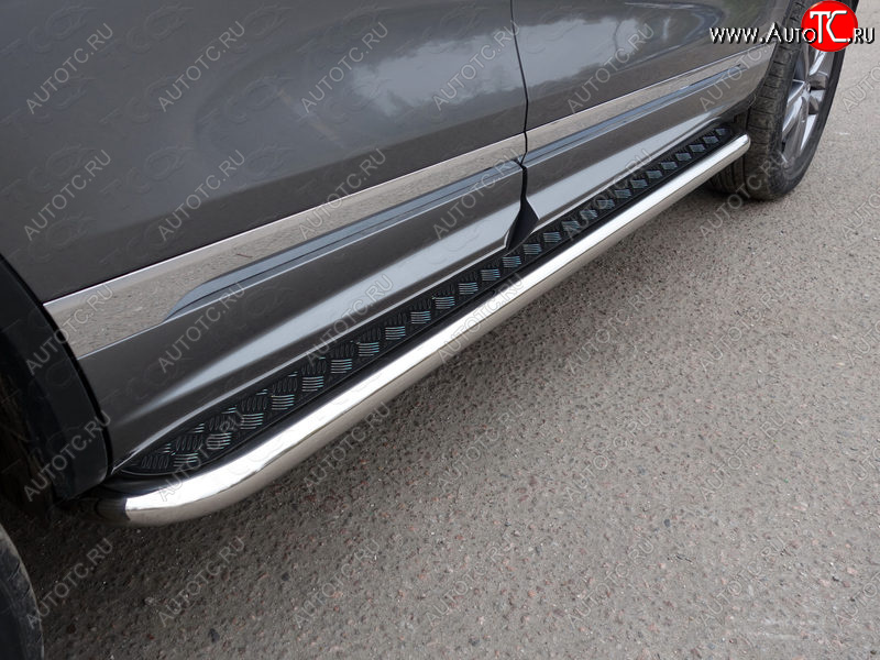 36 999 р. Пороги с площадкой 60,3 мм R-Line ТСС Тюнинг Volkswagen Touareg NF рестайлинг (2014-2018) (серые)  с доставкой в г. Майкоп