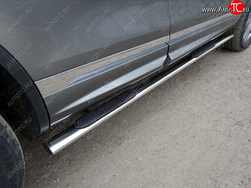 33 999 р. Пороги овальные с накладкой 75х42 мм R-Line ТСС Тюнинг  Volkswagen Touareg  NF (2014-2018) рестайлинг (серые)  с доставкой в г. Майкоп