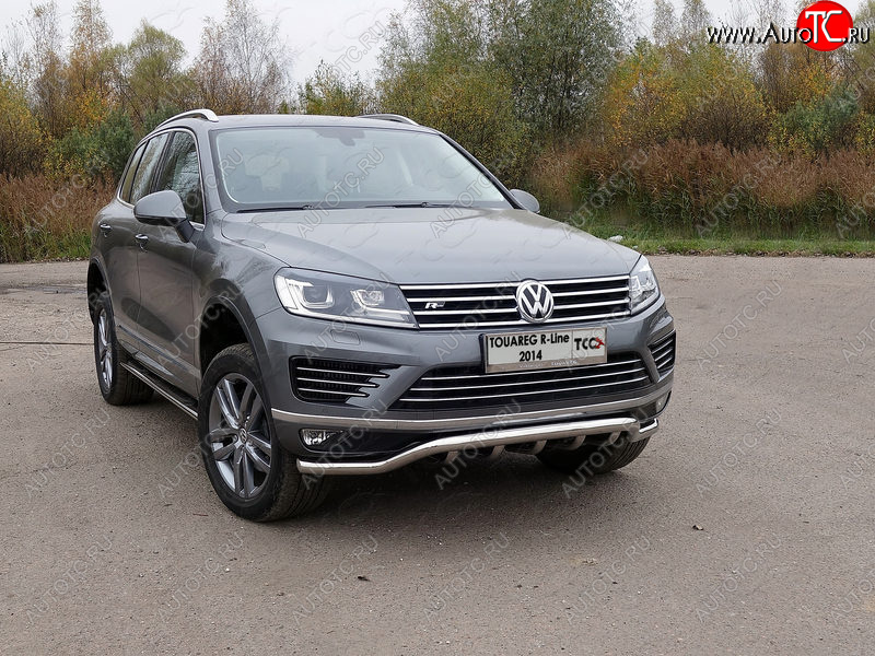 36 299 р. Защита передняя нижняя кенгурин 60,3*42,4 мм R-Line ТСС Тюнинг  Volkswagen Touareg  NF (2014-2018) рестайлинг (нержавейка)  с доставкой в г. Майкоп