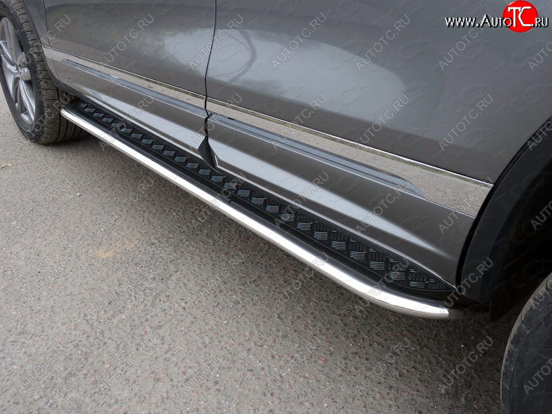 44 999 р. Пороги с площадкой 75х42 мм R-Line ТСС Тюнинг Volkswagen Touareg NF рестайлинг (2014-2018) (серые)  с доставкой в г. Майкоп