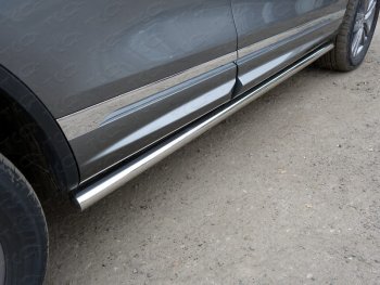 Защита порогов труба d60,3 мм ТСС Тюнинг Volkswagen Touareg  NF (2014-2018) рестайлинг (серые)