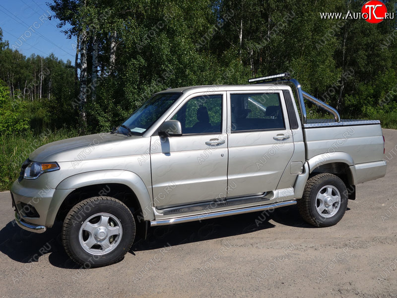 103 999 р. Защита кузова (для крышки) d 76,1 мм со светодиодной фарой ТСС Тюнинг  Уаз Патриот  23632 (2014-2025) 1 рестайлинг пикап, 2-ой рестайлинг пикап (нержавейка)  с доставкой в г. Майкоп