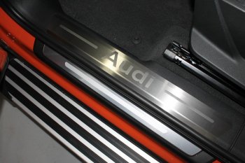 Накладки на пластиковые пороги (4 шт.) ТСС Тюнинг Audi Q3  F3 (2018-2022) (лист шлифованный надпись Audi)