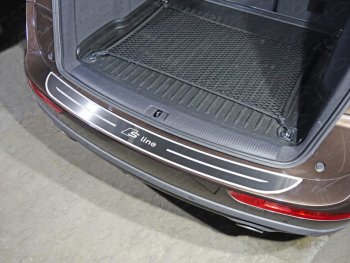 Защитная накладка заднего бампера (нержавейка) ТСС Тюнинг Audi Q5  8R (2008-2017) дорестайлинг, рестайлинг (лист шлифованный надпись S-Line)