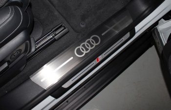 Накладки на пороги (4 шт) ТСС Тюнинг Audi Q8  4MN (2018-2022) (лист шлифованный, логотип audi )