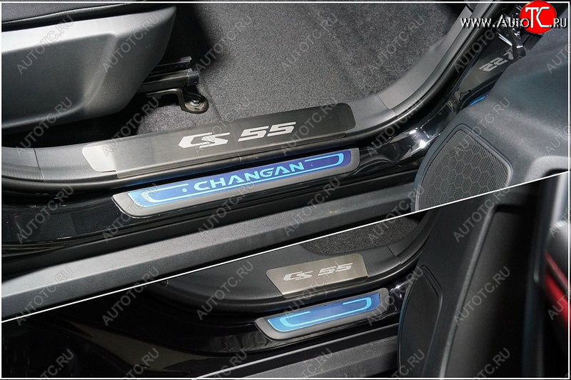 3 599 р. Накладки на пластиковые пороги, ТСС Тюнинг  Changan CS55 Plus (2021-2025) (лист шлифованный надпись CS55)  с доставкой в г. Майкоп