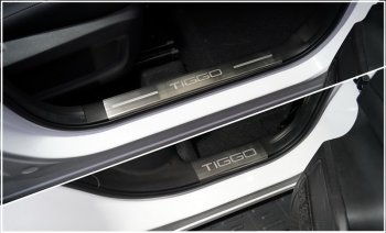 Накладки на пластиковые пороги, ТСС Тюнинг Chery Tiggo 7 PRO (2019-2025) (лист шлифованный надпись Tiggo)