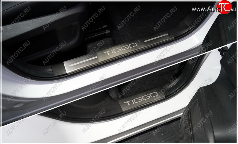 4 699 р. Накладки на пластиковые пороги, ТСС Тюнинг  Chery Tiggo 7 PRO (2019-2025) (лист шлифованный надпись Tiggo)  с доставкой в г. Майкоп