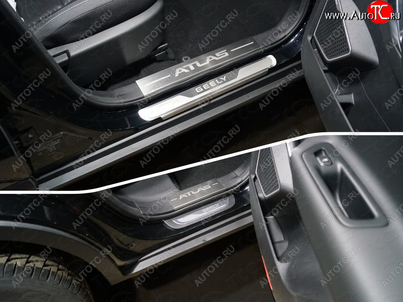 4 999 р. Накладки на пластиковые пороги, ТСС Тюнинг  Geely Atlas  NL3 (2016-2022) (лист шлифованный надпись Atlas)  с доставкой в г. Майкоп