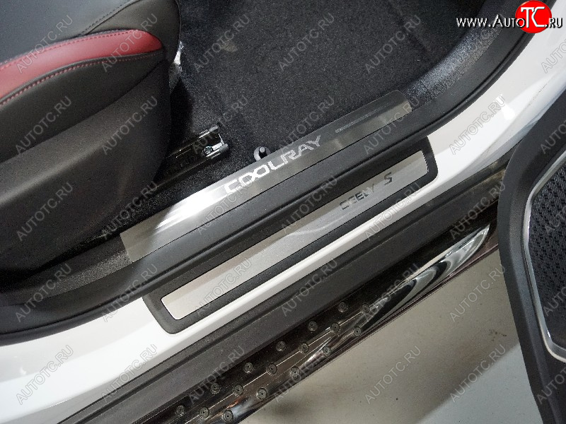 2 769 р. Накладки на пластиковые пороги, ТСС Тюнинг  Geely Coolray  SX11 (2018-2023) дорестайлинг (лист шлифованный надпись Coolray)  с доставкой в г. Майкоп