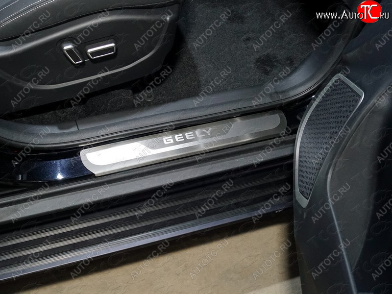 4 999 р. Накладки на пороги, ТСС Тюнинг  Geely Emgrand X7 (2019-2021) 2-ой рестайлинг (лист шлифованный надпись Geely)  с доставкой в г. Майкоп